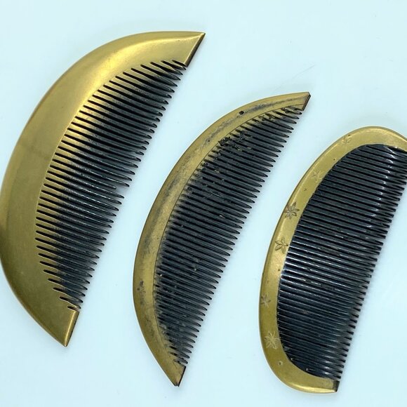 Art Deco Japanese Geisha Comb Kanzashi Gold Makie set of three GS610 - Picture 1 of 5